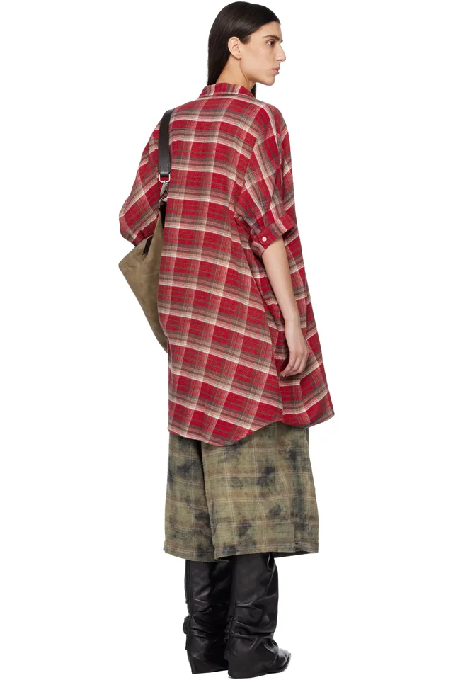 R13 Red Plaid Oversized Boxy Shirt Minidress, photo 3 of 4 from SSENSE