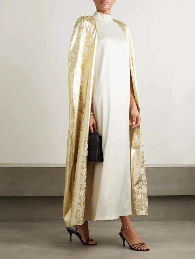 DIMA AYAD Satin and metallic jacquard satin gown and cape set in Beige, photo 2 of 2 from NET-A-PORTER (Canada)