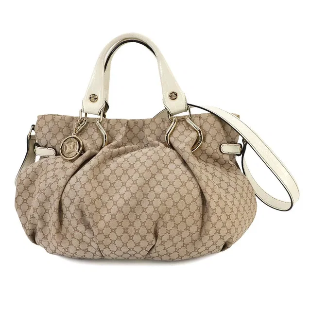 Celine Macadam Pillow Small Hand Shoulder Bag Canvas Leather Beige 90275258 in Beige Canvas from Luxury Promise