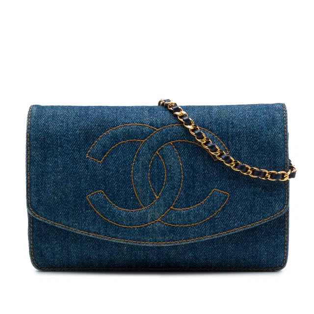 Blue Chanel CC Denim Wallet On Chain Crossbody Bag in Blue Denim from Designer Revival