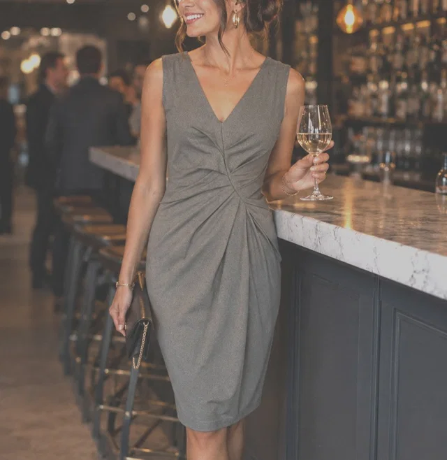 Escada Pleated Bodice Cocktail Dress Size 16 / 46 Gray Green Stretch Evening in green|gray from Poshmark