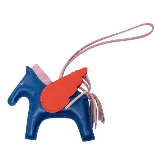 Blue Hermès Milo Lambskin and Swift Grigri Rodeo Pegase Bag Charm PM Key Chain in Blue Swift leather from Designer Revival