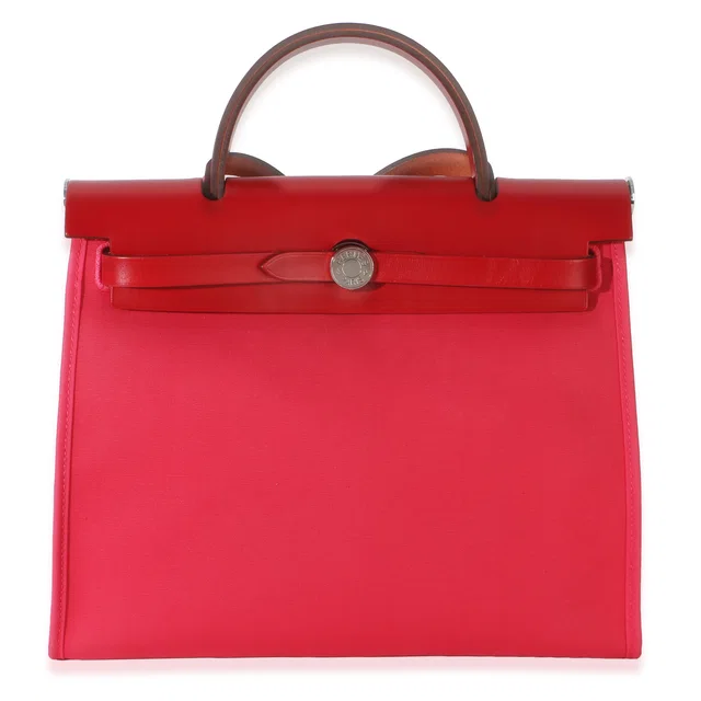 Hermès Rose Mexico Rouge Piment Toile Militaire Hunter Herbag Zip 31 Phw Pink in Red Canvas from HEWI