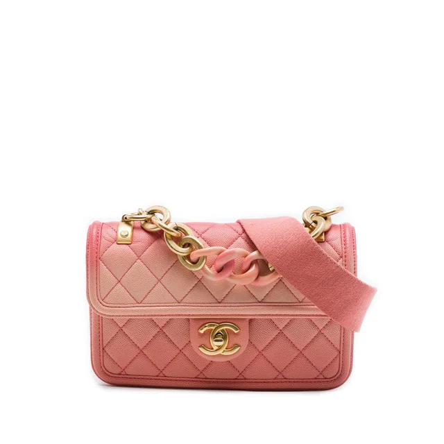 Pink Chanel Small Quilted Caviar Sunset On The Sea Flap Satchel in Pink Caviar leather from Designer Revival