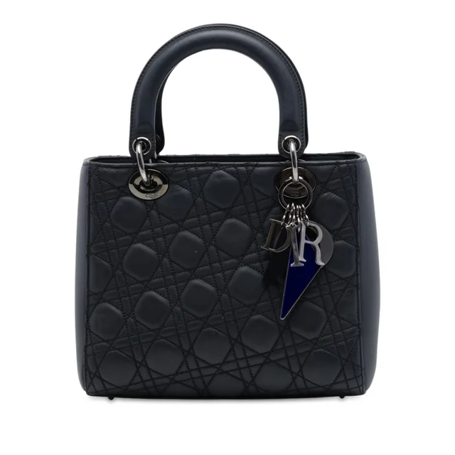 Black Dior Anselm Reyle Medium Lambskin Cannage Lady Dior Satchel in Black Lambskin from Designer Revival