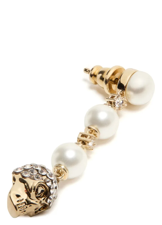 MCQUEEN Skull and pearl earrings in White 100% brass, photo 3 of 5 from 24S (US)