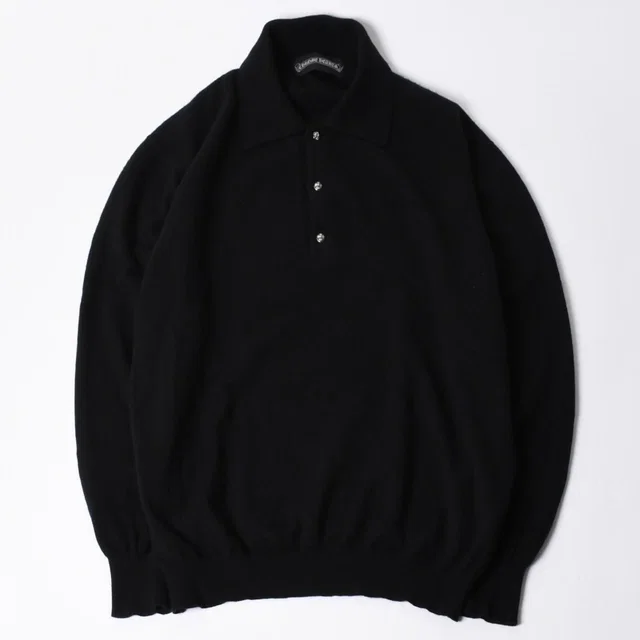 Chrome Hearts Long Sleeve Knit Polo Shirt Cross Ball Black 925 Sterling Silver M in Black from The Reluxe