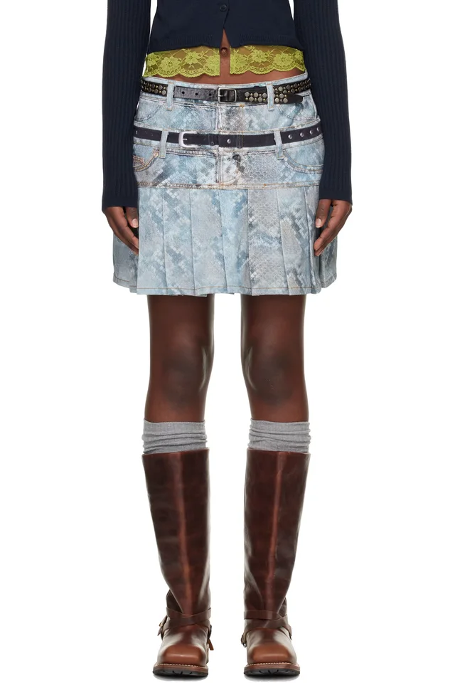 Blue Python Fade Denim Printed Miniskirt, image 1 of 1 from SSENSE