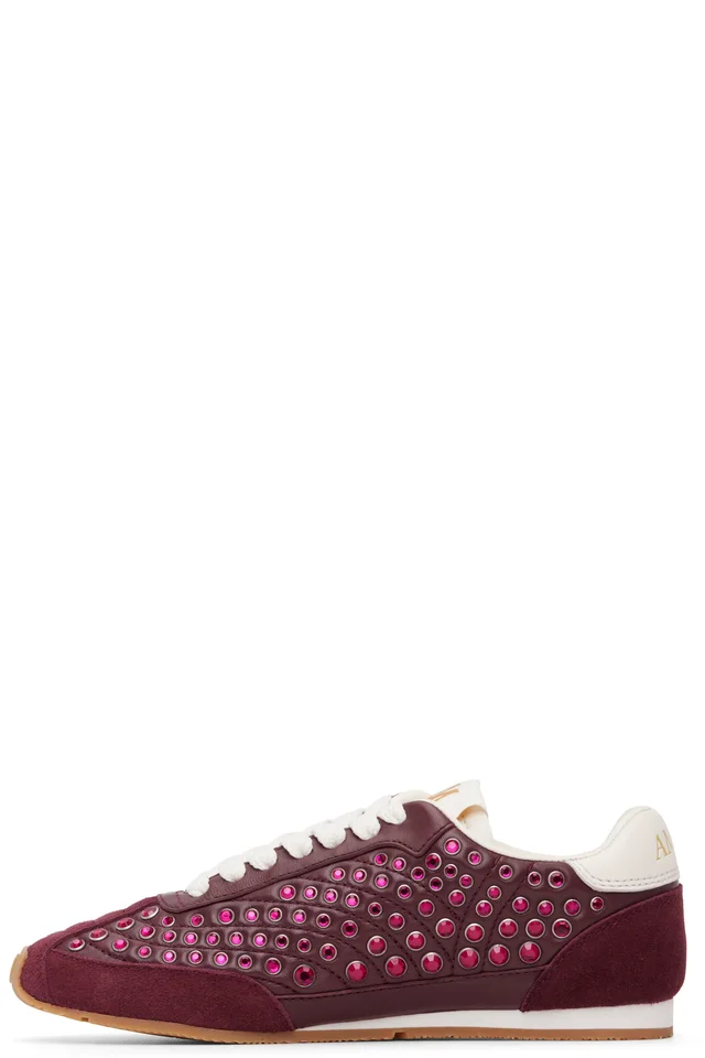 AMIRI Burgundy Stud Pacific Flat Sneakers, photo 3 of 5 from SSENSE