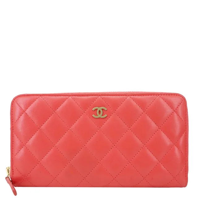 Chanel Quilted Lambskin Leather Zip Around Long Wallet Pink in Pink Lambskin from Dallas Designer Handbags
