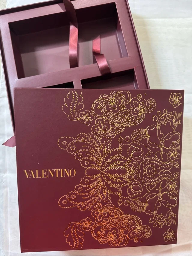 Valentino Garavani % Authentic Elegant Luxurious Burgundy Box W/Gold Floral Foil Design in gold|red from Poshmark