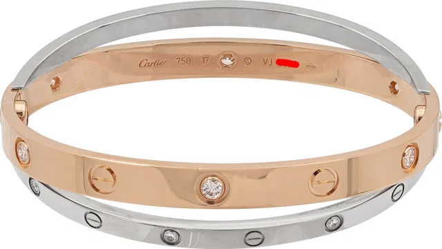 Cartier Double Love bracelet in 18k rose and white gold with diamonds in White Rose Gold, White Gold from Gray And Sons