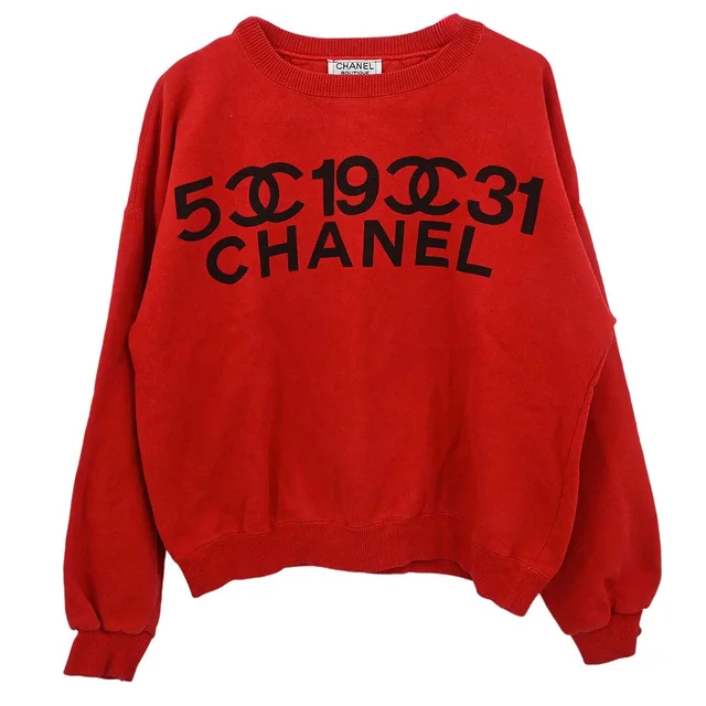 Chanel Long Sleeve Top Sweater Red in Red from AMORE Vintage Tokyo
