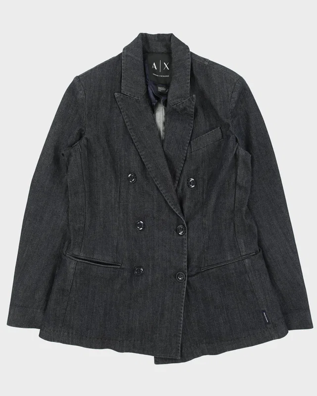AW2015 Armani Exchange Women's Raw Indigo Denim Double Breasted Blazer Jacket - L in Denim from Rokit Vintage
