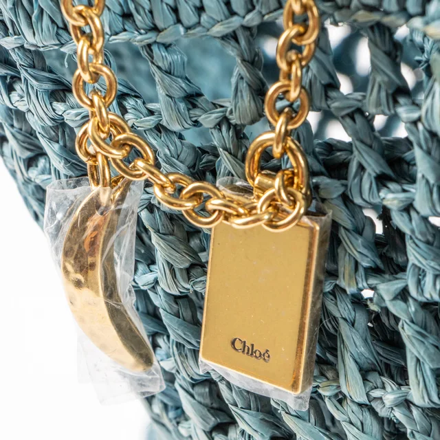 Chloé Stormy Sea Blue Raffia Summer Banana Tote Bag in Blue Raffia from Labellov, photo 7 of 8
