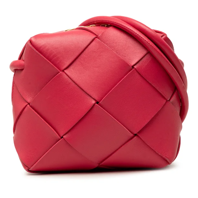 Pink Bottega Veneta Mini Lambskin Intrecciato Cassette Camera Bag in Pink Lambskin from Designer Revival