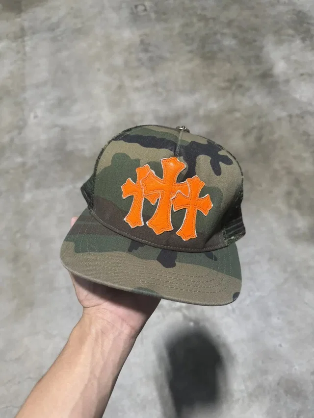 Chrome Hearts Orange Patch Triple Cross Camo Hat in green from Grailed