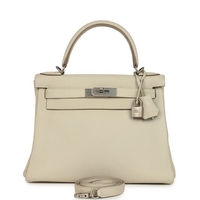 Hermès Special Order (HSS) Kelly Retourne 28 Beton Verso Togo Brushed Palladium Hardware in Togo leather from Madison Avenue Couture