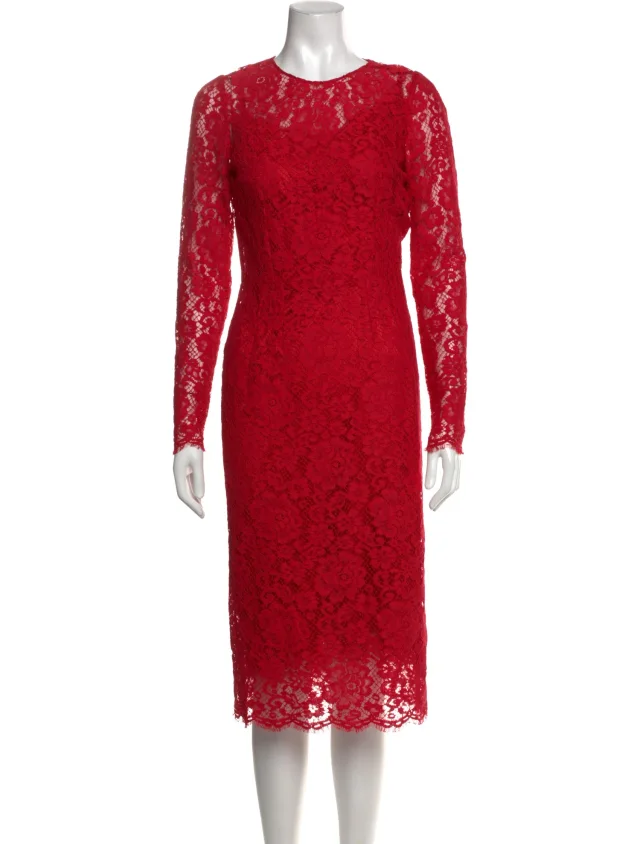 Dolce & Gabbana Lace Pattern Midi Length Dress in red from The RealReal