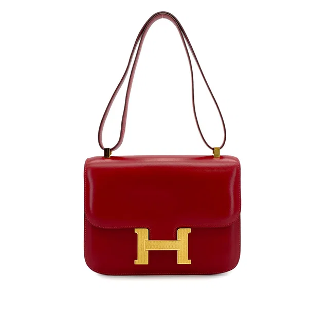 Hermès Constance 24 Rouge Garance Box Calf Shoulder Bag 2011 Square O Guilloche Hardware in Red Box leather from Luxury Promise