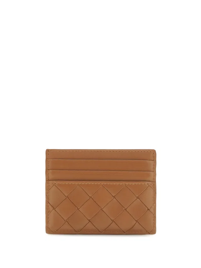 Bottega Veneta Intrecciato Weave Leather Card Case — Tannin Gold Calf Wallets & Purses in Gold Woven leather from HEWI