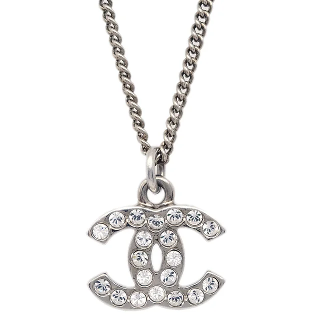 Chanel 2010 Crystal & Silver CC Necklace in Silver from AMORE Vintage Tokyo