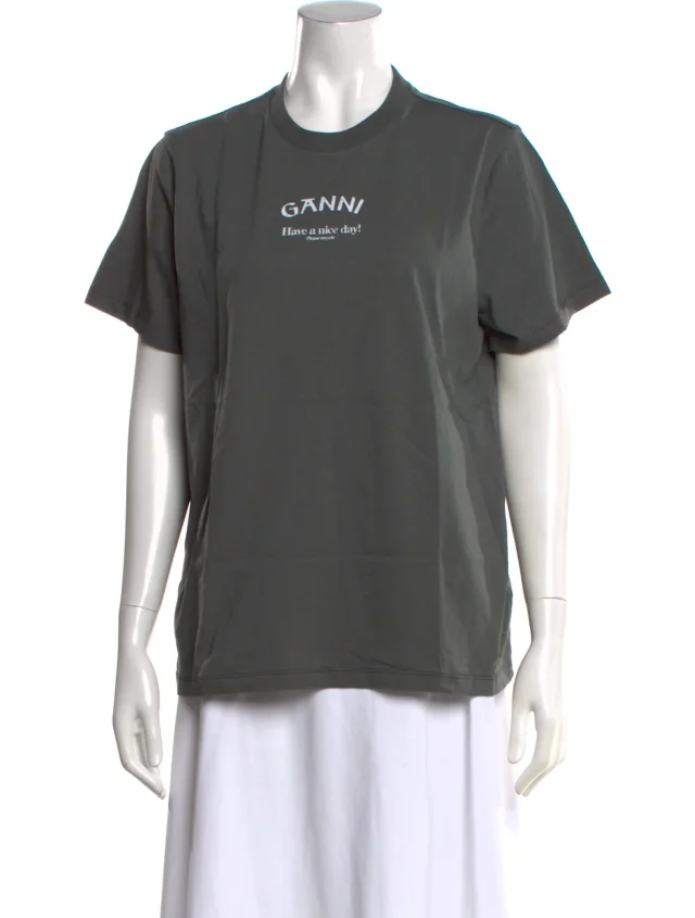 GANNI Graphic Print Crew Neck T-Shirt in gray from The RealReal