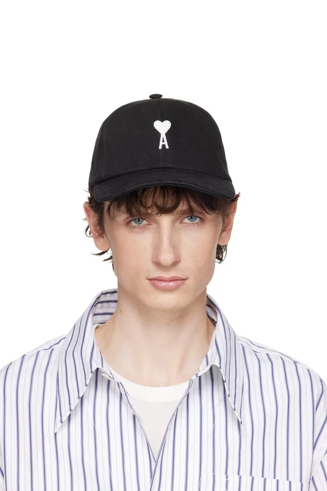 AMI Paris Black Cotton 'Ami de Coeur' Felt Patch Cap from SSENSE, photo 1 of 1