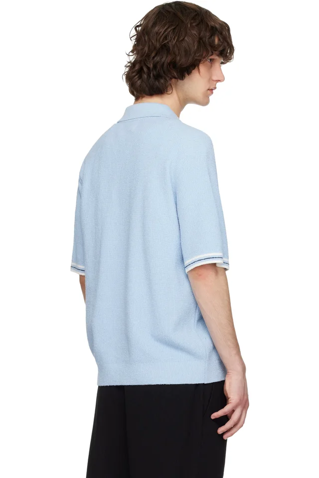 Solid Homme Blue Collared Short-Sleeve Terry Knit Polo, photo 3 of 4 from SSENSE