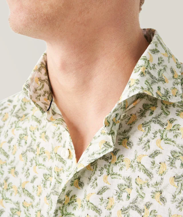 Eton Contemporary-Fit Banana Print Linen Short Sleeve Shirt in Green Linen & Linen Blends, photo 4 of 6 from Harry Rosen