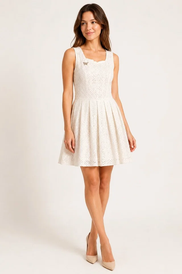 REDValentino Eyelet Fit & Flare Dress Sleeveless Butterfly Brooch in white from Poshmark