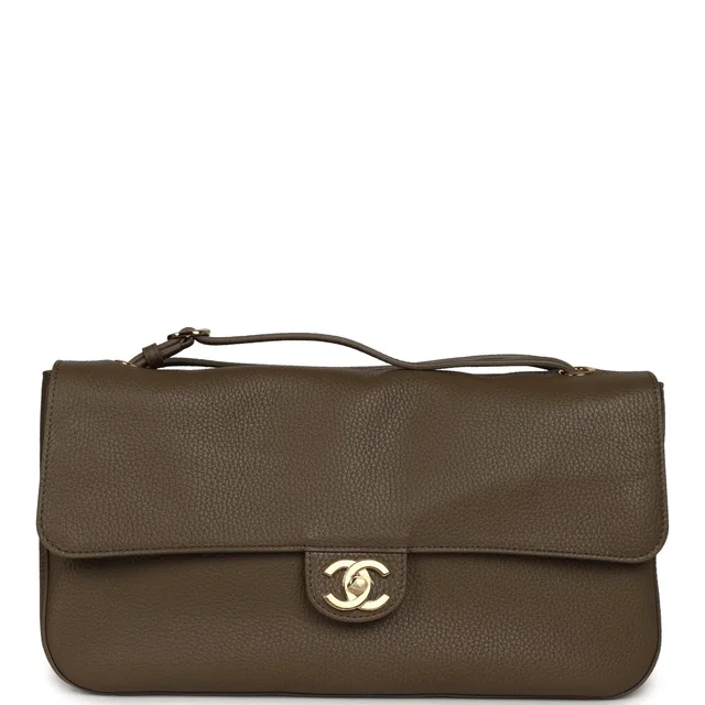 Chanel Maxi "Souplissimo" Small Flap Bag Dark Khaki Grained Calfskin Gold Hardware in Green Caviar leather from Madison Avenue Couture