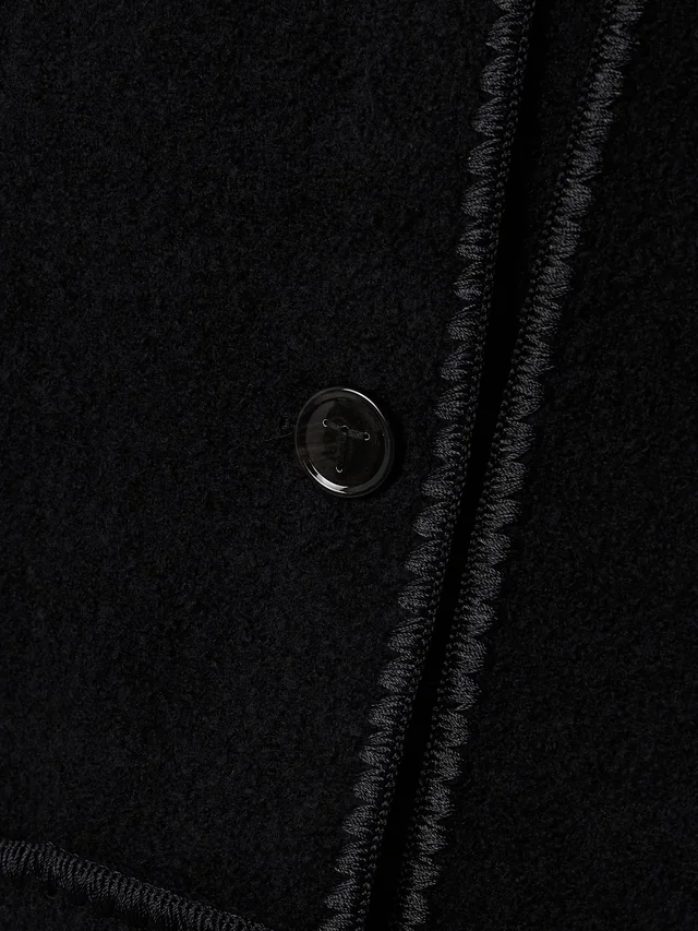 TOTEME Draped fringed wool-blend bouclé coat in black 68% Wool 20% Recycled wool 12% Recycled polyester, photo 5 of 5 from NET-A-PORTER (Canada)