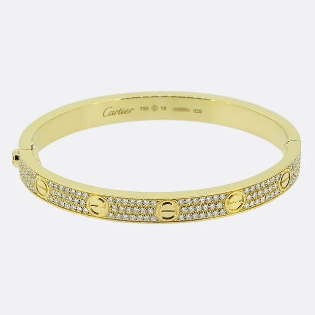 Cartier Pavé Set Diamond Classic Model LOVE Bangle Size 18 from The Vintage Jeweller
