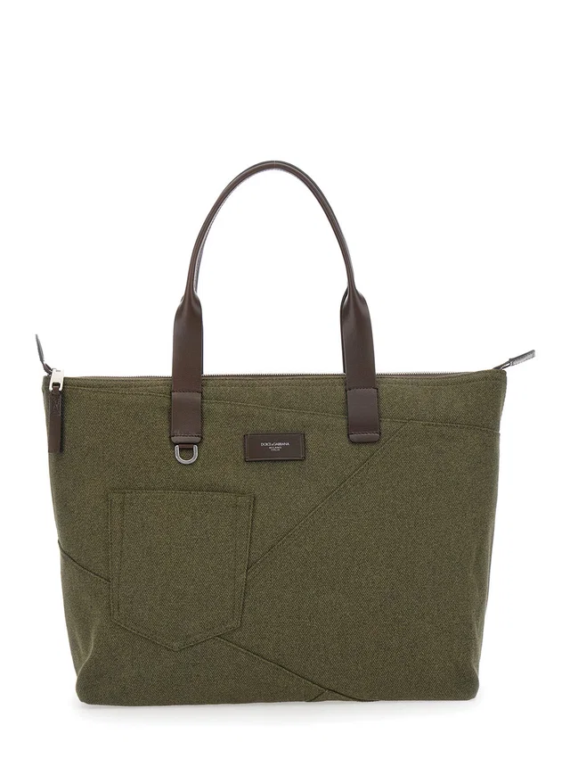Dolce & Gabbana Adamo Tote Bag — Green Cotton in Green Leather from HEWI