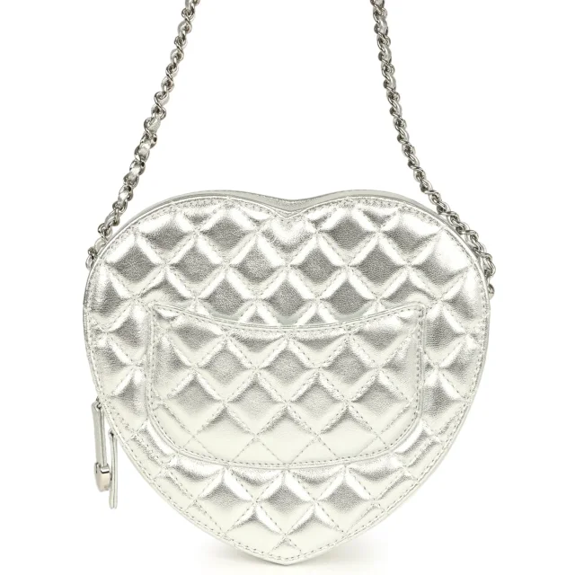 Chanel CC In Love Large Heart Bag in Silver Lambskin from Madison Avenue Couture, photo 4 of 9
