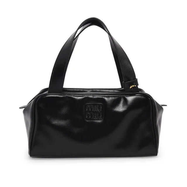 Miu Miu Soft Lux Bauletto Logo Bag in Black from Blue Spinach