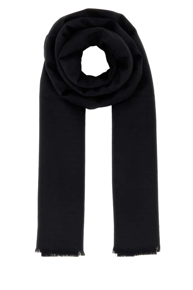 Prada Jacquard Wool-Silk Scarf — Black Exterior: Wool Silk Scarfs in Black Silk from HEWI