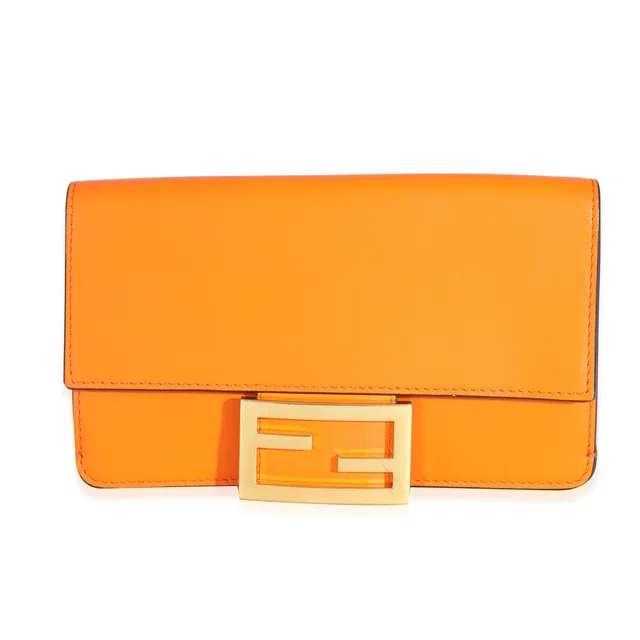 Fendi Orange Calfskin Mini Flat Baguette With Brown Strap You Leather Handbag in Brown Calfskin from HEWI