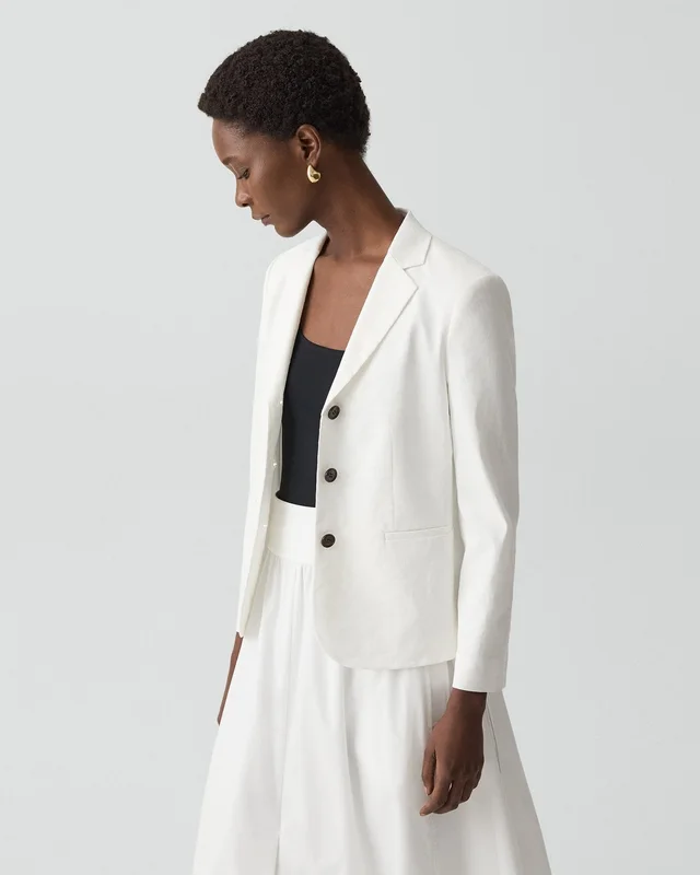 Theory Shrunken Three-Button Blazer in Good Linen, photo 3 of 6 from Theory