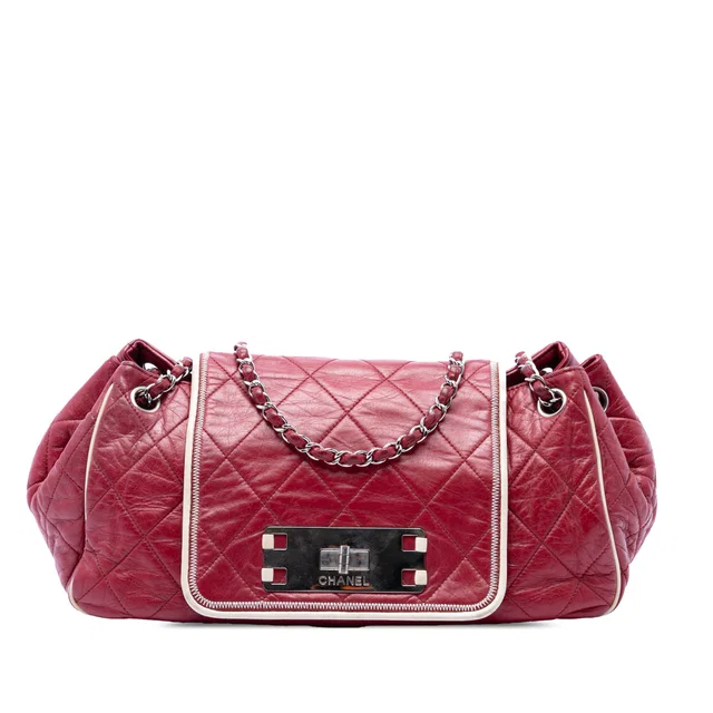 Red Chanel Quilted Aged Calfskin Reissue 2.55 East West Accordion Flap Shoulder Bag in Red Calfskin from Designer Revival