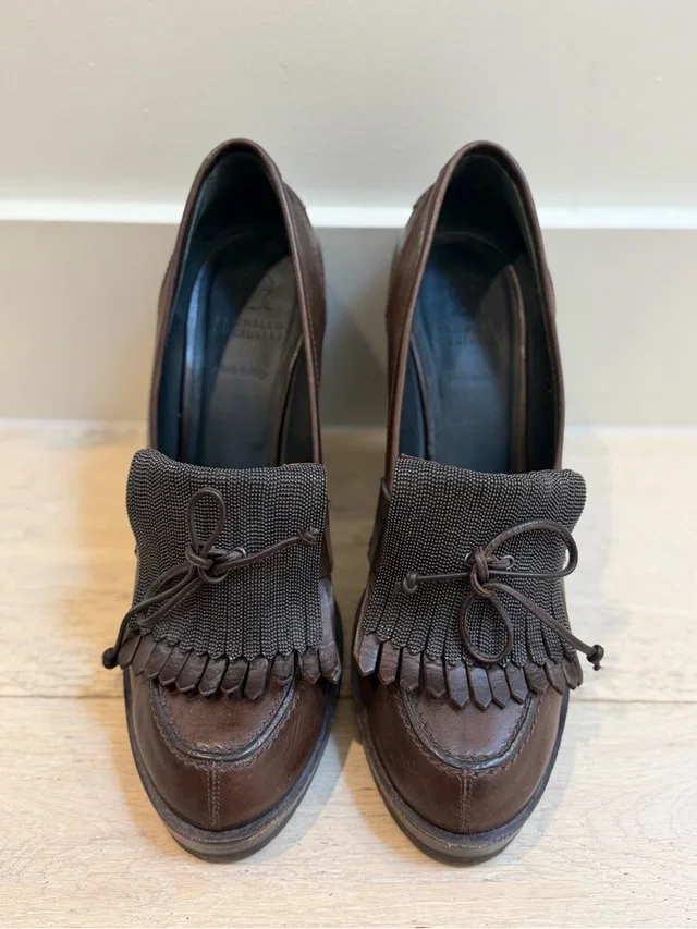 Brunello Cucinelli Brown Leather Fringe Kiltie Loafers in brown|red Leather from Poshmark