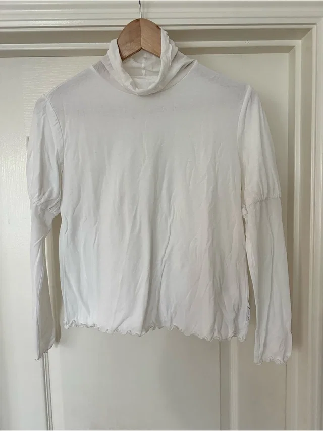 Lanvin Sport White Ruffled Long Sleeve Turtleneck Sz 38 M 8 10 in white from Poshmark