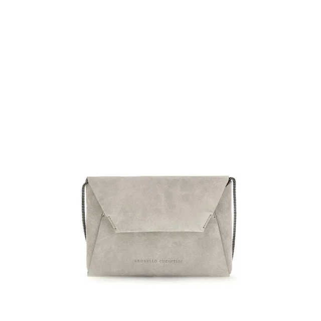 Brunello Cucinelli Gray Calf Leather Bos Taurus Clutch Bag in Grey Calfskin from HEWI