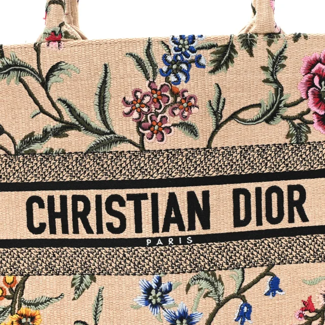 Dior Embroidered Petites Fleurs Medium Book Tote Natural in Beige Raffia from FASHIONPHILE, photo 8 of 13
