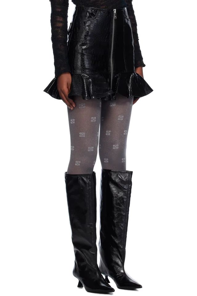 GANNI Black Future Coated Faux-Leather Miniskirt, photo 2 of 4 from SSENSE