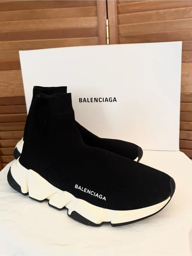 Balenciaga Black And White Speed Sock Runner Sneakers in black|white from Poshmark