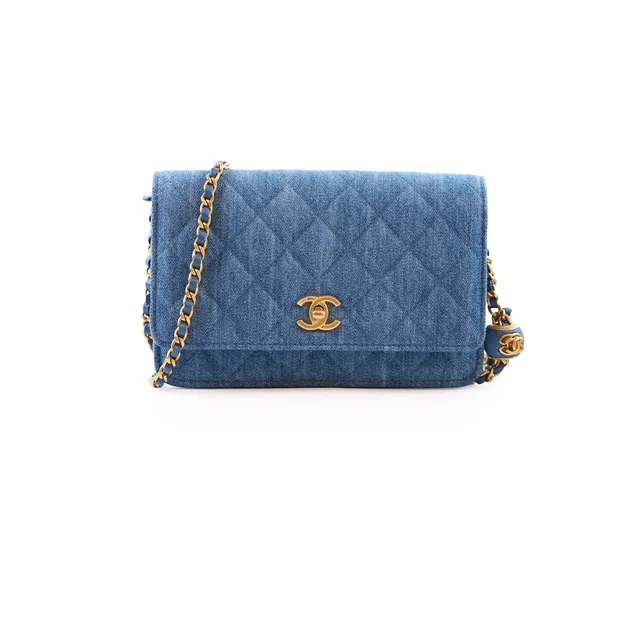 Chanel WOC Wallet On Chain Pearl Crush Microchip in Denim from The Purse Affair