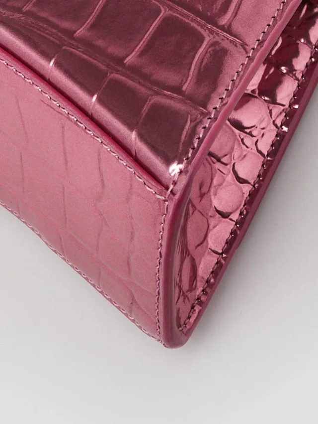Balenciaga Pink Metallic Croc Embossed Patent Leather Hourglass XS Top Handle Bag in Pink Patent leather from Yoogis, photo 4 of 11
