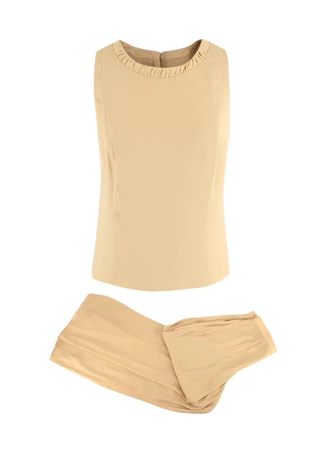 Giorgio Armani Collezioni Beige Tank Top and Wide Leg Trouser Set in Beige Nylon from HEWI